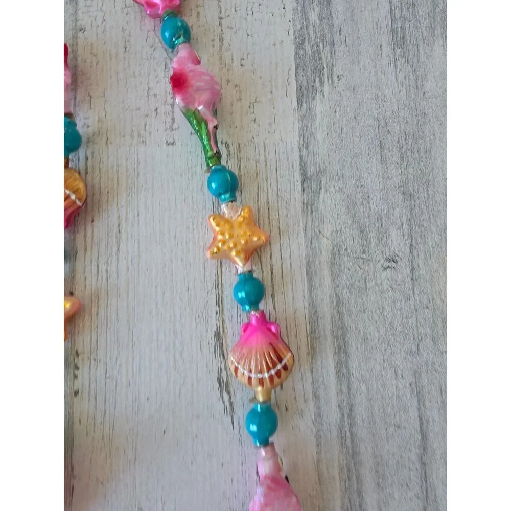 Vintage radko flamingo‎ keys shell Garland glitter pink tropical Xmas tree